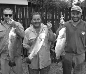 David and John Lucas took Robert Pinzone, their uncle, for some land-based barra action around Townsville.